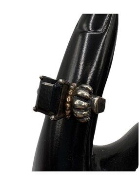 Clyde Duneier CID Sterling Silver 925 14K Gold Accent Bead Ball Onyx Ring Size 6